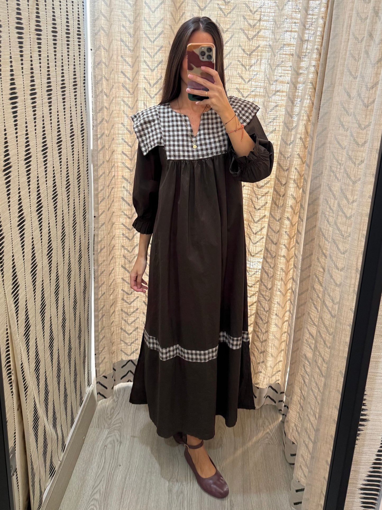 Vestido combi vichy chocolate