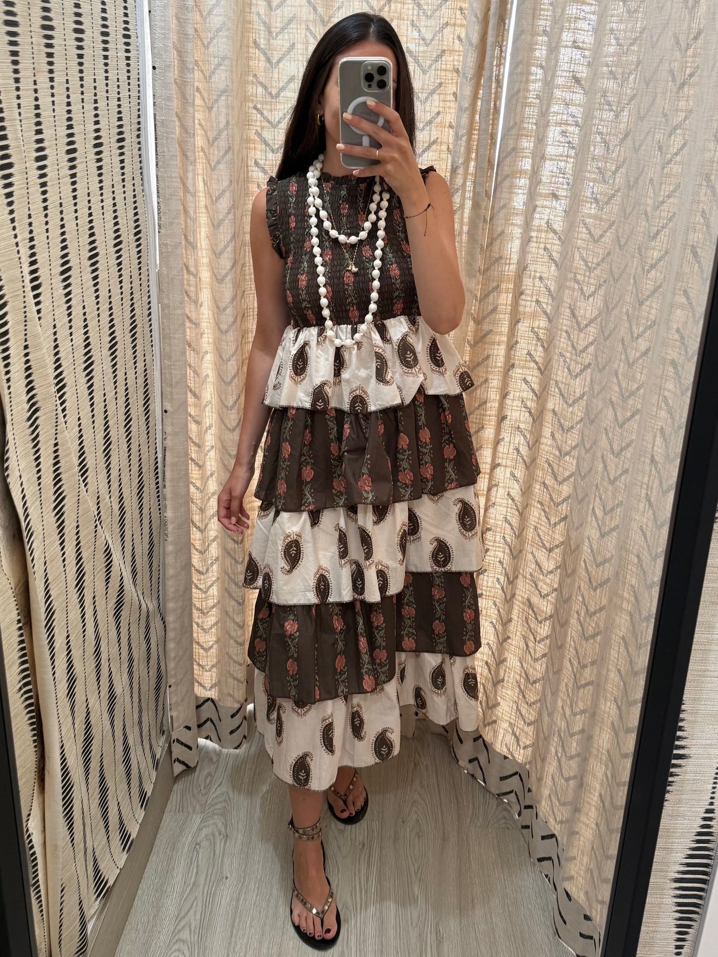 Vestido volante marrón y teja