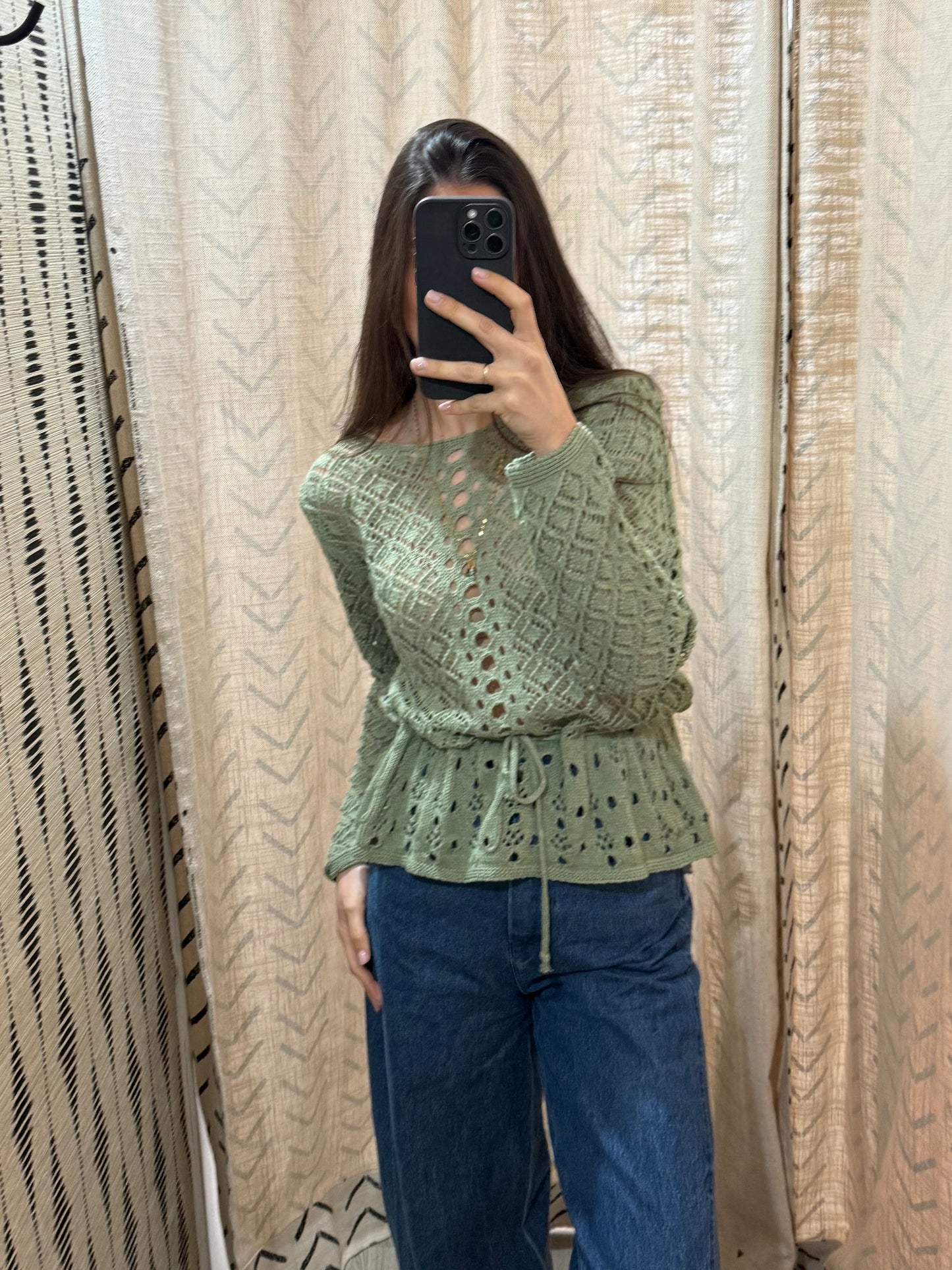 Jersey calado crochet verde