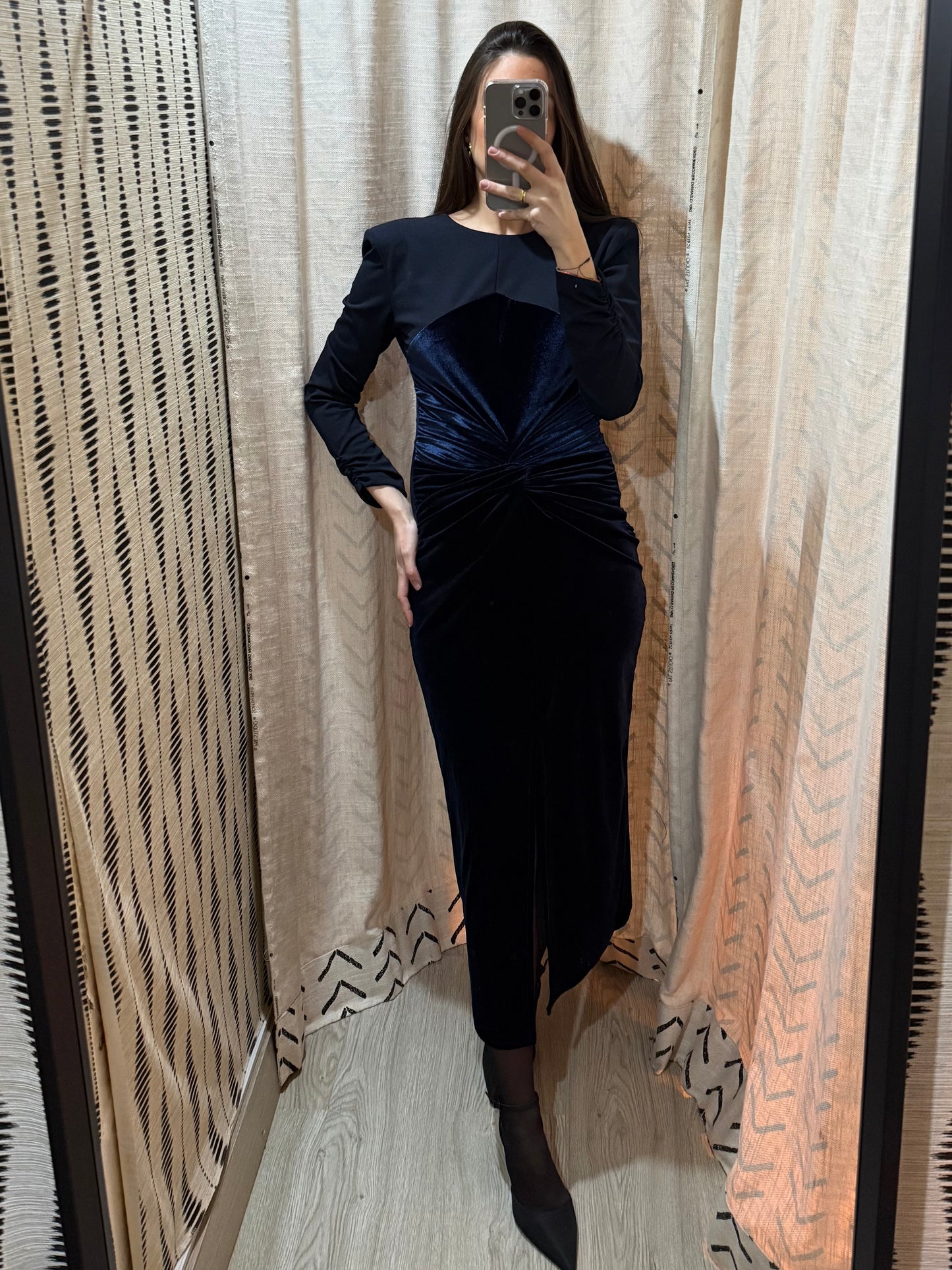 Vestido azul combi terciopelo