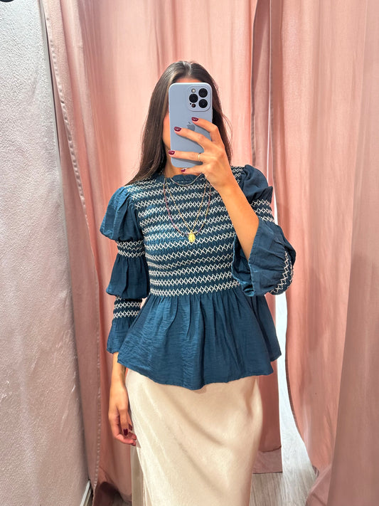 Blusa fruncida azul