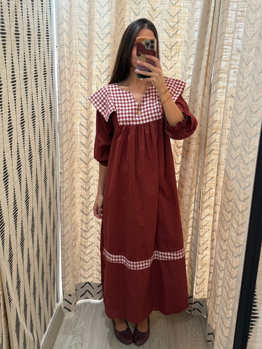 Vestido combi vichy teja