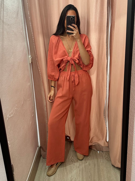 Pantalón lino coral